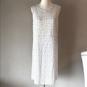 Nordstrom Collection SILK sleeveless dress shift midi dress white blk circles 10